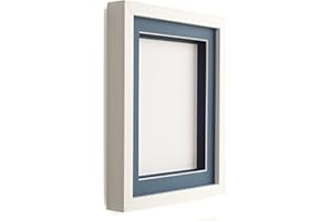 Frame Company White A4 Box Frame With Blue Mount for Image 9x6 inch *Choice of Size and Mount Colour* Fitted with Real Glass