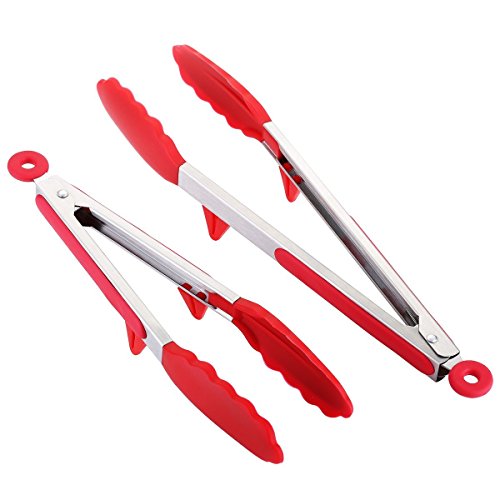 Habor Küche Zange Sets, Kochen Salat Zange Grillzange mit Edelstahl-Griff und Silikon Tipps, für Kochen, Servieren, Grill, Buffet, Salat, Eis, Ofen (30,5 cm & 22,9 cm)