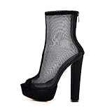 platform boots kurzschaft stiefel mid calf damen sandalen stiefeletten Reißverschluss blockabsatz runde zehen schuhe offene peeptoe pumps comfy sandals ankle boots netz mesh peep toe plateau frauen absatz high heels schwarz frühling sommer herbst herren women black offen 70er jahre 60s sexy heel plattform