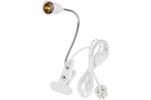 Wasserquelle Clip Desk Lamp Clip on Light Bulb Holder with Switch UK Plug E27 Bulb Holder Clip Flexible Light Base 360° Clip on Light Socket Screw Lamp Holder for Bedside Offices (50cm, White)