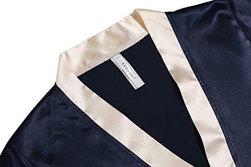 Ekouaer Morgenmantel Damen Satin sexy Kimono kurz edel saunamantel - 5