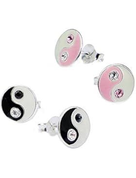 SL-Silver Set aus Kinderohrringen Ying und Yang in zwei Farben 925 Silber in Geschenkbox