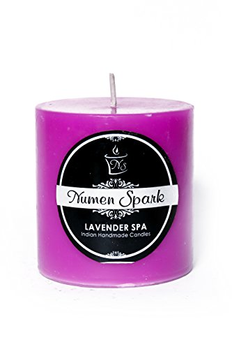 NS-Numen Spark Lavender Spa Scented Pillar Candle (3" X 3" Purple) Candles for Decoration | Candles for Bedroom | Candles Decorations for Living Room