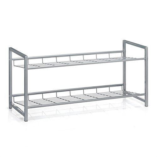 Schuhregal Schuhständer Schuhablage Schuhbank SYSTEM mit 2 Fächern für 8 paar Schuhe 80 cm breit Metall silber lackiert - 2
