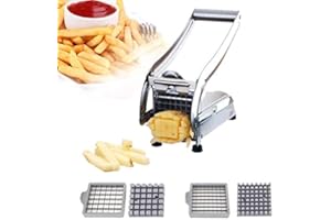 EUNEWR Stainless Steel French Fries Cutter, Vegetables Potatoes Chips Cutter Slicer, Potato Chipper with 2 Blades of Different Sizes,Potato Chipper for Home and Commercial Use