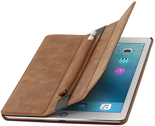 StilGut Couverture Case, Hülle aus feinstem Leder mit Pencil Halter für das Apple iPad Pro 9,7″ (2016), Cognac Vintage - 2