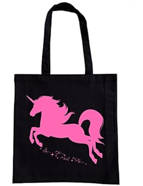 Einkaufstasche Motiv Einhorn Unicorn schwarz pink rosa Baumwolle Einkaufsbeutel Stoffbeutel Baumwollbeutel Tasche...