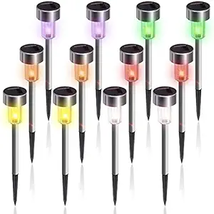 Solar Light for Home New 12 Pack 6 Color Solar Garden Lights Outdoor with Double IP 65 Waterproof LED Solar Path Lights for Landscape, Patio, Yard, Auto On/Off Dusk to Dawn Colorful Light