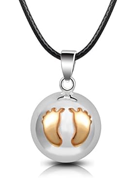 Eudora Harmony Ball Baby Fußabdruck Anhänger Engel Sounds Bola Anhänger Silber Halskette 76,2cm