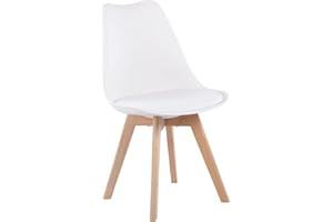EGGREE 1 Chaise Salle à Manger Scandinaves SGS Tested Chaise Rembourrée de Cuisine, Rétro Chaise de Bureau avec Pieds en Bois de Hêtre Massif, Blanc