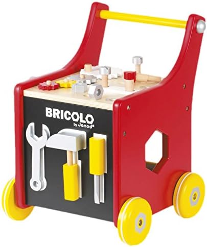 Janod Wooden Toy Workbench Range Redmaster Trolley Tool 25 Pieces – Multi Coloured