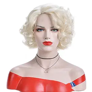 BERON Short Curly Wig Natural Wavy Wigs for Cosplay Costume Party Come with Wig Cap (Blonde)
