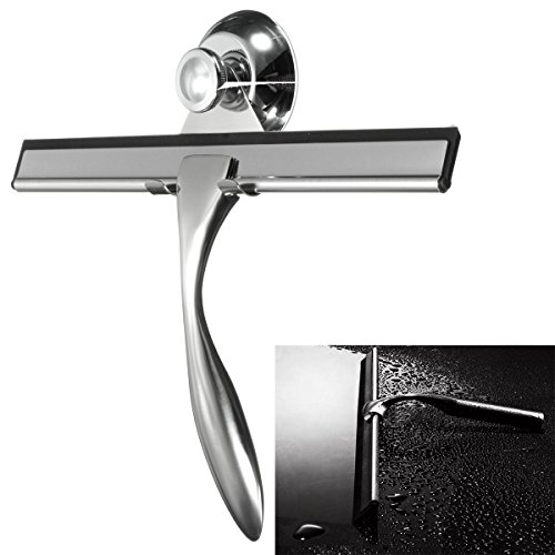 Baban Edelstahl Duschabzieher Scheibenwischer Glasfenster Squeegee mit Saugnapf für Auto Fliesen Spiegel Duschtüren und Fenster