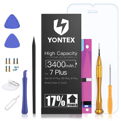 YONTEX Batterie 3400mAh pour iPhone 7 Plus Haute Capacité avec 17% de Plus Batterie Interne en Li-ION Batterie de Remplacement pour iPhone 7 Plus avec Kit d'Outils de Réparation et Protecteur d'Ecran