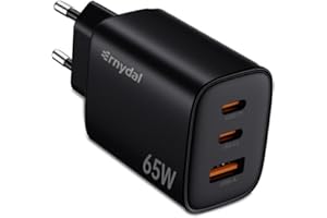 ERNYDAL Chargeur USB-C 65W 3 Ports GaN PD3.0 – Chargeur Rapide Compact pour Voyage, Compatible MacBook Pro/Air, iPad, Galaxy S24 Ultra, Dell XPS, iPhone 16 15 14 13 12 Pro et Plus (Noir)