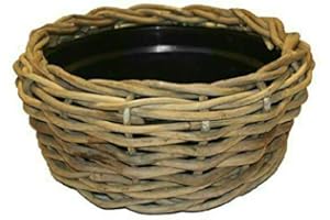 KLOCKE PFLANZKÖRBE Pflanzkorb Rattan Rund – Beigegrau - Weidenkorb mit Einsatz für Außen/Outdoor - Gartenkorb Korbgeflecht - Übertopf für Garten/Pflanzgefäß (Ø 44cm / Höhe 18cm)
