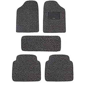 AUTOKAAR Artificial Grass Car Mat|Noodle Mat|PVC Car Mat with Heel PAD for Renault KWID (Black Grey, Set of 5)