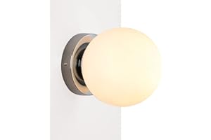 B·LED BARCELONA LED Applique da parete moderno IP44 con paralume a sfera in vetro bianco opale portalampada E27 e base in alluminio cromato per bagno balcone veranda camera da letto specchio