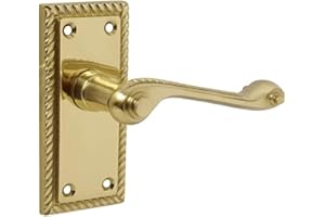 Designer Levers - Georgian Roped Design Lever Door Handles - Polished Brass - 1 Pair - Latch Door Handle - Interior Use - Short Latch