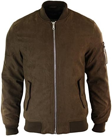 Mens MA1 PU Suede Bomber Varsity Jacket Quilted Smart Casual Harrington Coat