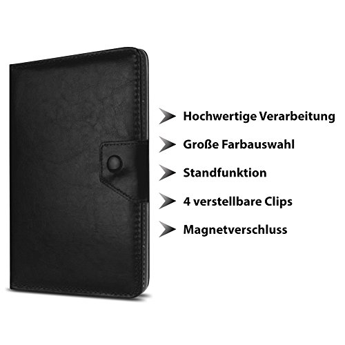 NAUC® Robuste Tablet Schutzhülle für Vodafone Tab Prime 6 / 7 aus hochwertigem Kunstleder Tasche Hülle Standfunktion kombiniert Schutz und Design in 9 verschiedenen Farben Cover Case Universal Schutzhülle Modellauswahl Farbauswahl, Farben:Schwarz - 6