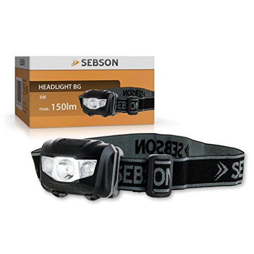 SEBSON LED Stirnlampe batteriebetrieben, 150lm, 4 Funktionen, Kopflampe, Stirnleuchte