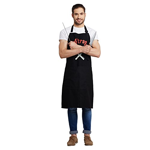 Inhoma Grillschürze bedruckt: „Auftrags-Griller“ in Schwarz | 100% Baumwolle | Barbecue-Schürze mit praktischen Taschen & verstellbarem Nackenband | extra groß 1x1m | Männergeschenk| mit Spruch - 5
