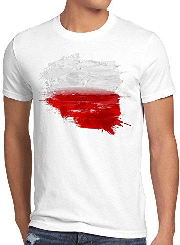 CottonCloud Flagge Polen Herren T-Shirt Fußball Sport Polska WM EM Fahne, Größe:XL, Farbe:Weiß