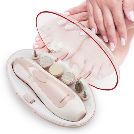 BROADCARE 6 in 1 Maniküre und Pediküre Set Elektrische Nagelfeile mit LED Licht und Aufbewahrungsbox (Akkubetrieb)