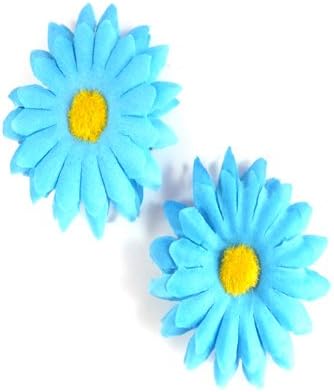 2 Blue And Yellow Fabric Flower Beak Clips IN8916