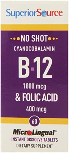 Superior Source No Shot B-12 &amp; Folic Acid (1,000mcg/400mcg, 60 Microlingual Tablets)