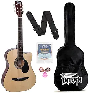 Intern INT-38C Acoustic Guitar Kit, With Bag, Strings, Pick And Strap, Natural