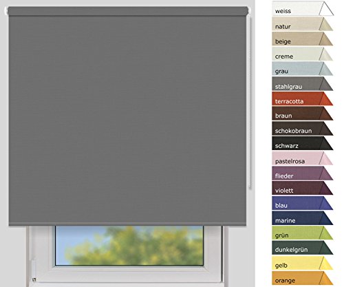 EFIXS Verdunklungsrollo Medium - 25 mm Welle - Farbe: stahlgrau - Größe: 220 x 190cm (Stoffbreite x Höhe) - weitere Standard-Größen im Angebot wählbar
