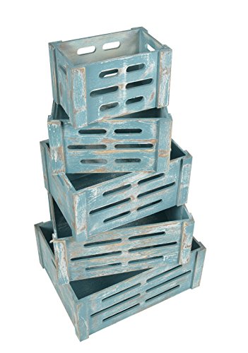 ts-ideen 5er Set Kisten Holztruhe Obstkiste Landhaus Stil Weinkiste Box Aufbewahrung Spielzeug Holzkiste Shabby Blau Kinder Zimmer - 2