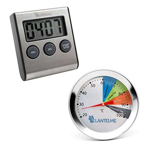 Set Edelstahl Tee Thermometer und Küchentimer . Teethermometer mit Temperaturbereich Angaben für Grüntee , Früchtetee und schwarz Tee . Küchen Timer Magnetisch , Alarm , up und down Funktion