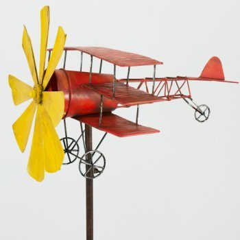 Metall Windspiel – Flugzeug Roter Baron – wetterfest, mit Antik-Effekt – Windrad: Ø30cm, Motiv: 44x46cm, Gesamthöhe: 160cm – inkl. Standstab - 5