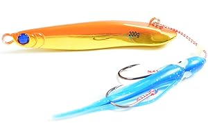 Tolure Metal Jig 60g 80g 100g 150g 200g Pesca al Curricán Bote de Agua Salada Señuelos de Pesca Jigging con Anzuelo de Calamar para Atún Besugo Caballa Bajo Trucha 1 Unidad/Paquete