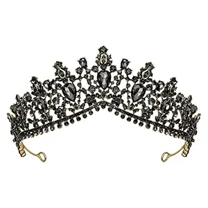 SWEETV Gothic Chic Black Wedding Tiara for Women, Bridal Crown Princess Tiara Headband, Costume Party Accessories for Prom Halloween Pageant