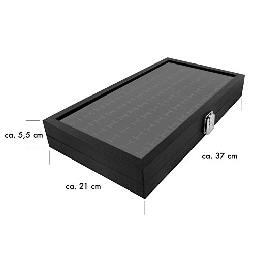 VENKON – Ringbox für 72 Ringe Organizer mit Schaufenster aus Glas für Schmuck Aufbewahrung & Präsentation – Kunstleder Schwarz – 37 x 21 x 5 cm - 3