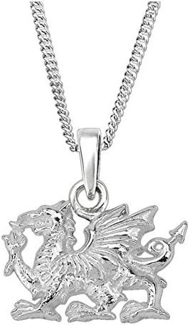 Welsh Dragon Silver Pendant - Includes 18" Chain