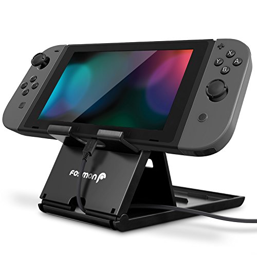 Preisvergleich Produktbild Fosmon Kompakter Einstellbarer Spielständer für Nintendo Switch, Faltbarer Ständer Tragbarer Halter Multi Angle Holder mit Air Vent Access Playstand Halterung für Nintendo Switch Konsole - Schwarz