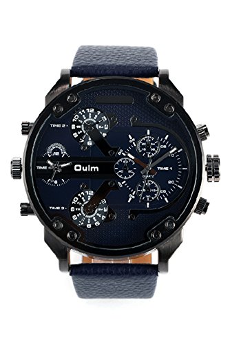 Vococal Orologi Quadrante Grande, OULM 3548 Quarzo PU Cuoio Orologio Uomo Cinturino Sport Outdoor Watch (Blue)