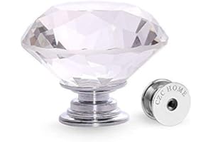 CZC HOME 10pcs 40mm Crystal Glass Door Drawer Knobs Diamond Cut Drawer Handles with 3 Sizes Screws for Cupboard Cabinet Wardrobe Home Decorating, Transparent Silver Base