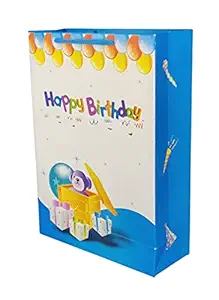 Arrow Paper Products Happy Birthday Paper Gift Bags for Kids Birthday Return Gift, Small Presents (Blue, 20.32 x 7.62 x 27.94 cm) Pack of 40