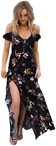 HARRYSTORE Ladies Summer Vintage Boho Long Maxi Evening Party Beach Dress Floral Sundress Lace UP
