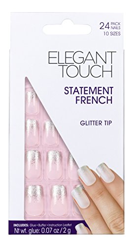 Elegant Touch Statement French Nails Glitter Tip, Medium/Pink