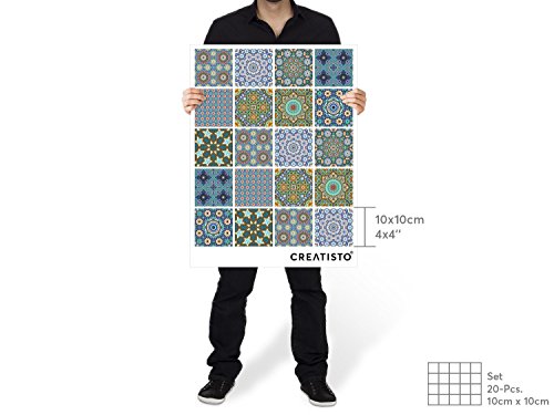 Mosaikfliesen Folie | PVC Fliesen-Aufkleber – Wandfliesen von Bad u. Küche renovieren | Wanddeko für Küchenrückwand und Badfliesen | 10×10 cm Motiv Orientalisches Mosaik – 20 Stück - 4