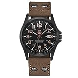 Herren Uhren, HUIHUI Sport Wasserdicht Casual Analoge Quarz Uhr aus Edelstahl - Militär Vintage Armbanduhr für Damen und Herren mit Lederarmband (One Size, B)