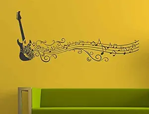 Decals Design Musical Notes of Guitar and Butterfly for Music Lovers Wall Sticker (PVC Vinyl, 50 cm x 70 cm x 1 cm, Black)
