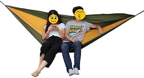 Double Camping Hammock Strong Parachute Cloth Nylon Fabric with Tree Straps Bearing Capacity 660 Pound (brown)